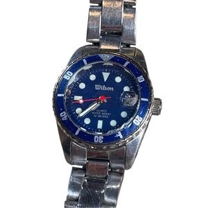 Wilson Blue Diver Style Watch Silver Tone Stainless Steel as is